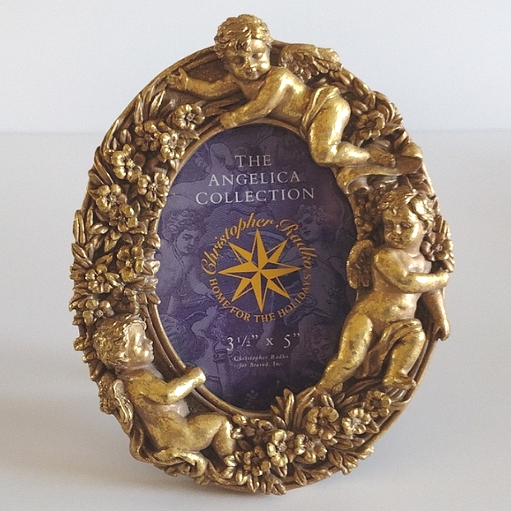 Christopher Radko Starad Angelica Collection 3D Gold Cherub Frame 3.5x5"